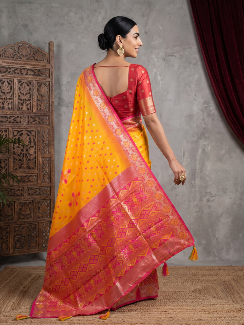 Niva Banarsi Silk Yellow Saree