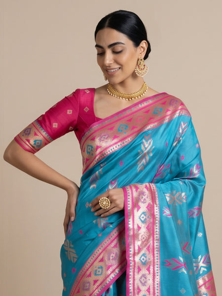 Riva Banarsi Silk Blue Saree