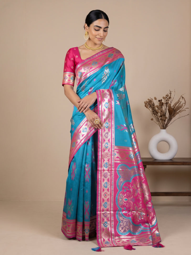 Riva Banarsi Silk Blue Saree