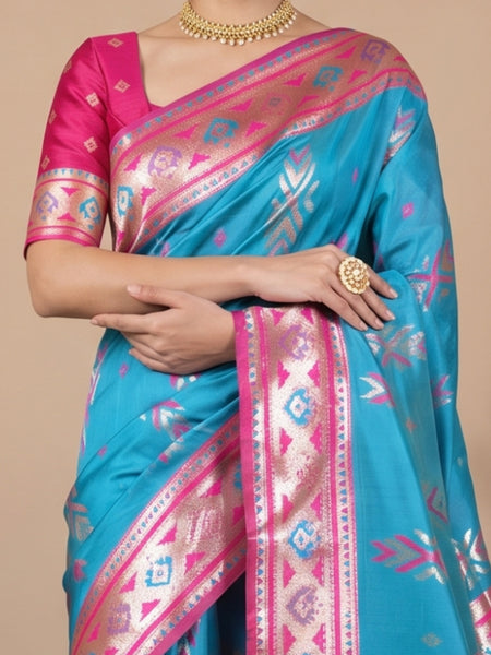 Riva Banarsi Silk Blue Saree