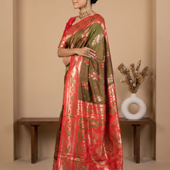 Riva Banarsi Silk Green Saree