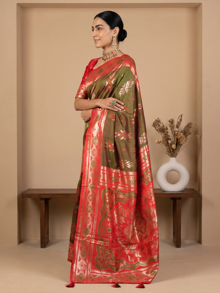 Riva Banarsi Silk Green Saree