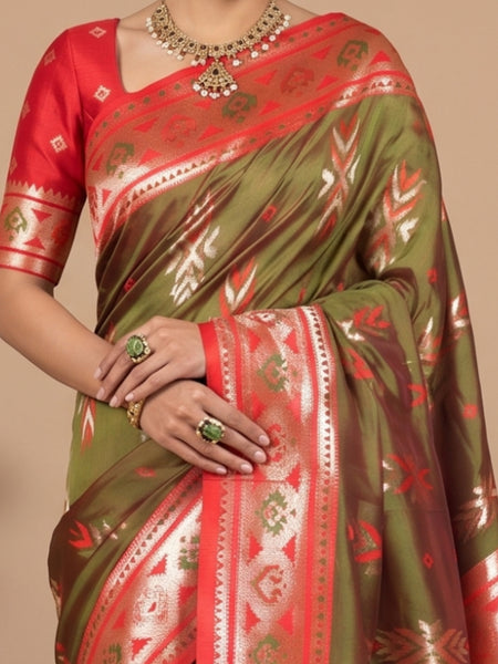 Riva Banarsi Silk Green Saree