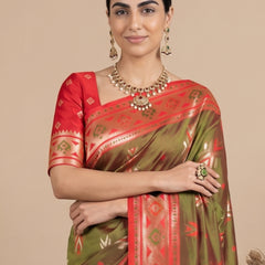 Riva Banarsi Silk Green Saree