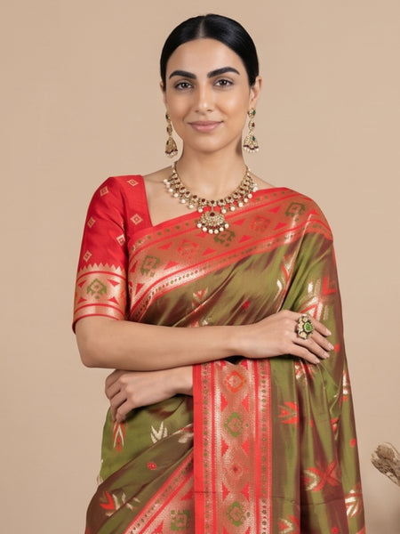 Riva Banarsi Silk Green Saree