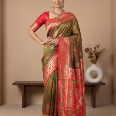 Riva Banarsi Silk Green Saree