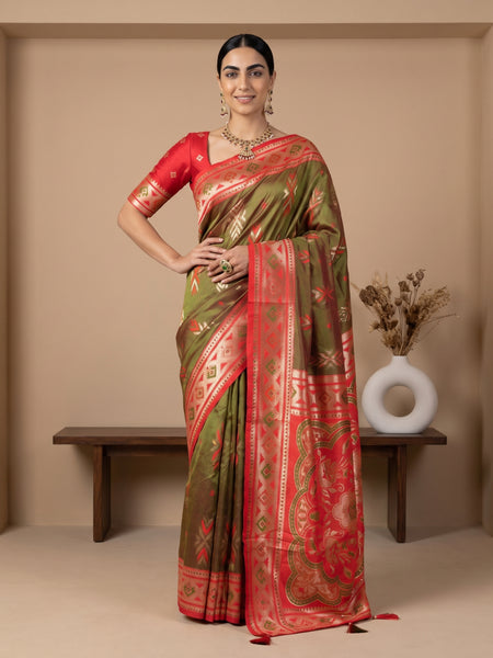 Riva Banarsi Silk Green Saree