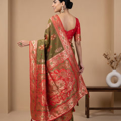 Riva Banarsi Silk Green Saree