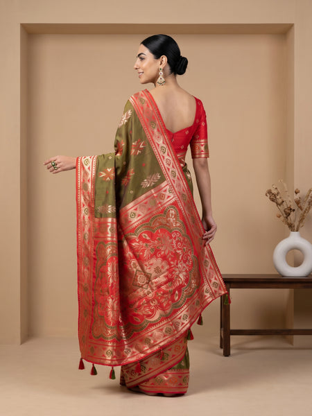 Riva Banarsi Silk Green Saree