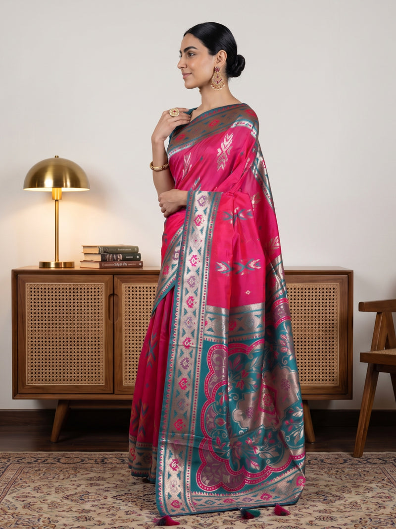 Riva Banarsi Silk Pink Saree
