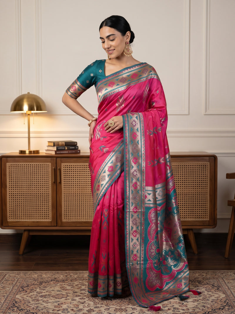 Riva Banarsi Silk Pink Saree