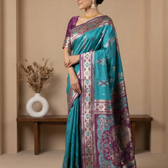 Riva Banarsi Silk Teal Saree