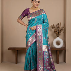 Riva Banarsi Silk Teal Saree