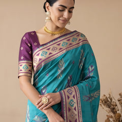 Riva Banarsi Silk Teal Saree