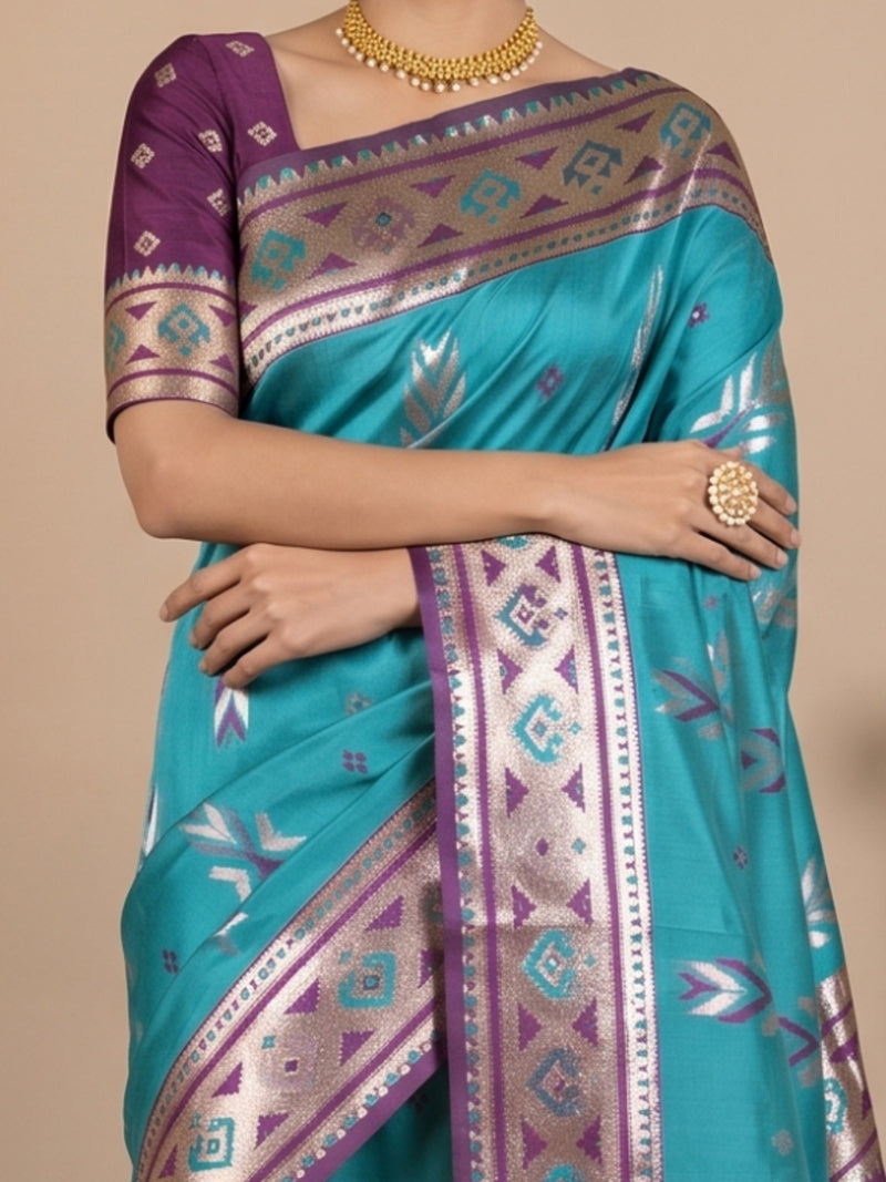 Riva Banarsi Silk Teal Saree