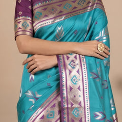 Riva Banarsi Silk Teal Saree