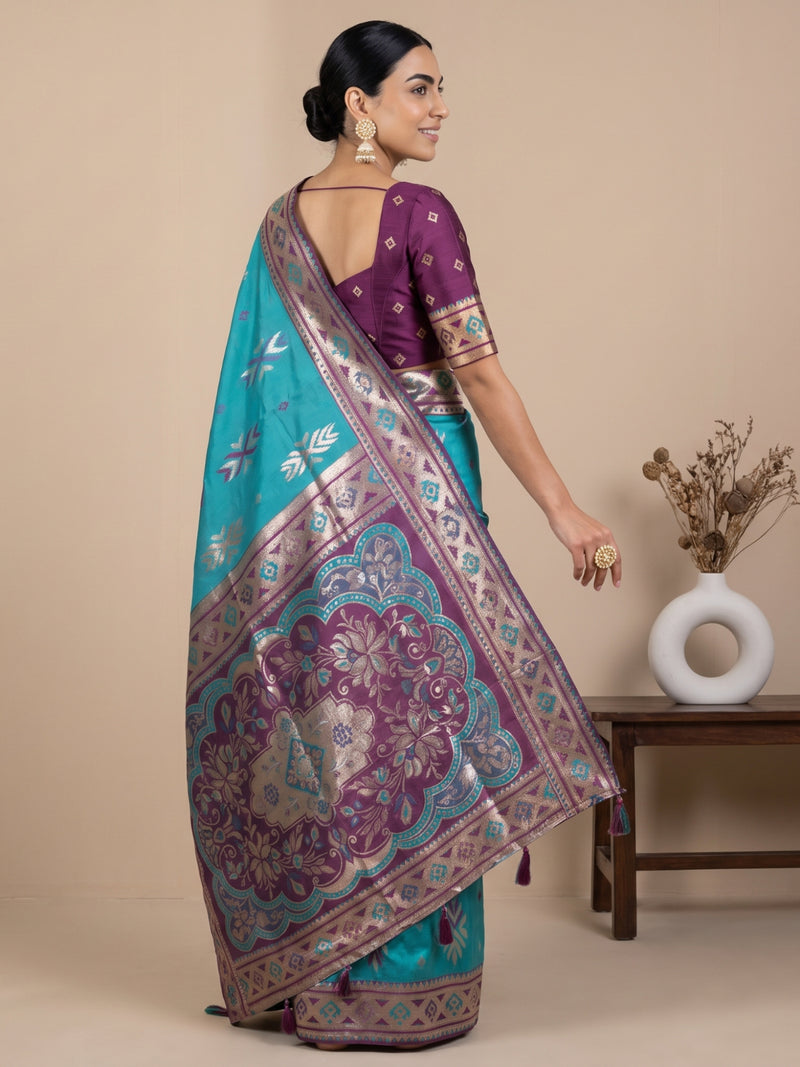 Riva Banarsi Silk Teal Saree