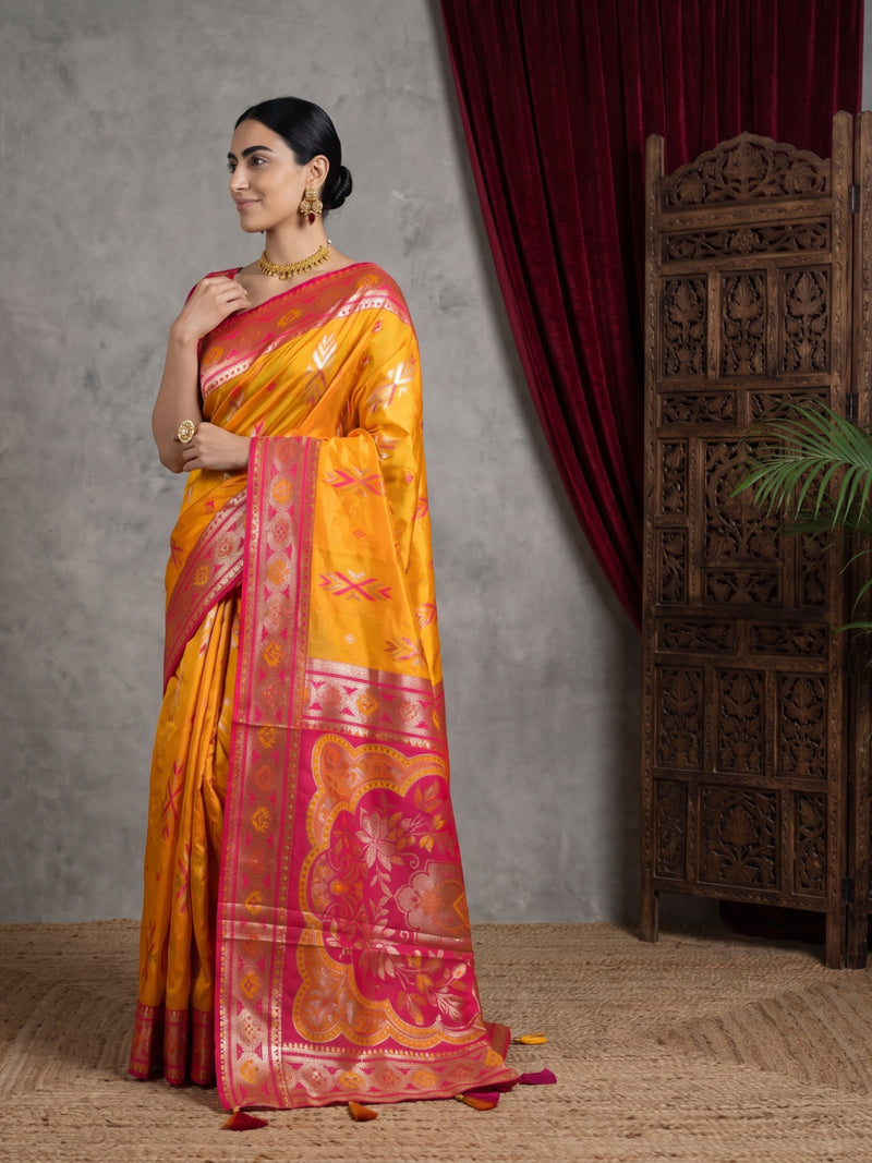 Riva Banarsi Silk Yellow Saree