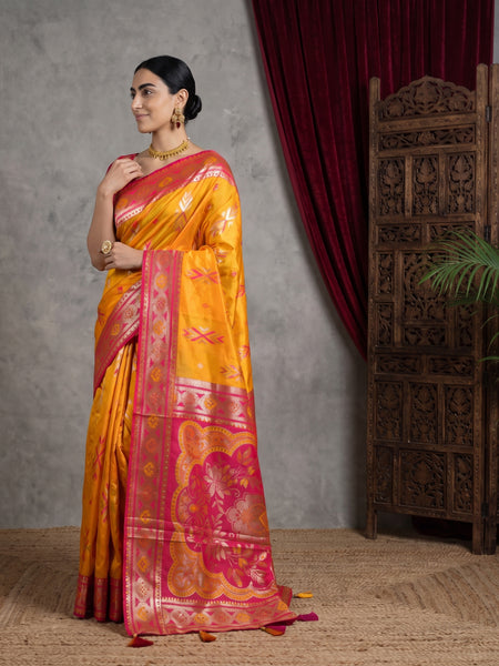 Riva Banarsi Silk Yellow Saree