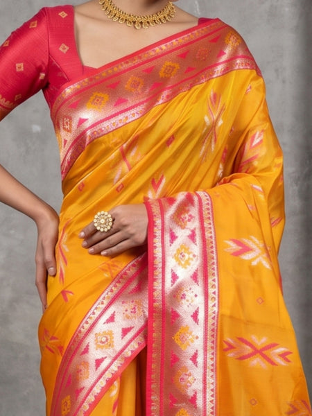 Riva Banarsi Silk Yellow Saree