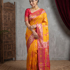 Riva Banarsi Silk Yellow Saree