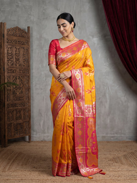 Riva Banarsi Silk Yellow Saree