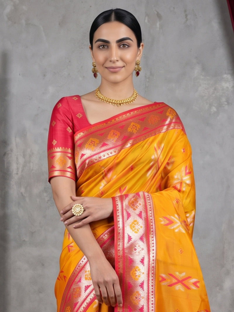 Riva Banarsi Silk Yellow Saree