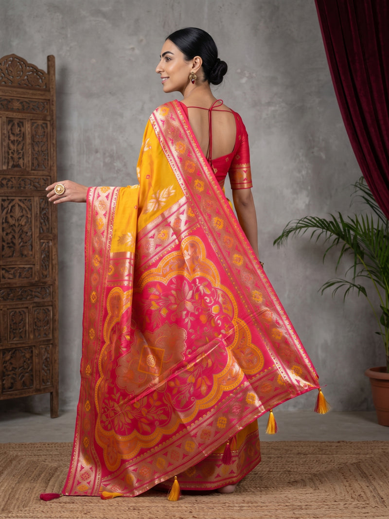 Riva Banarsi Silk Yellow Saree