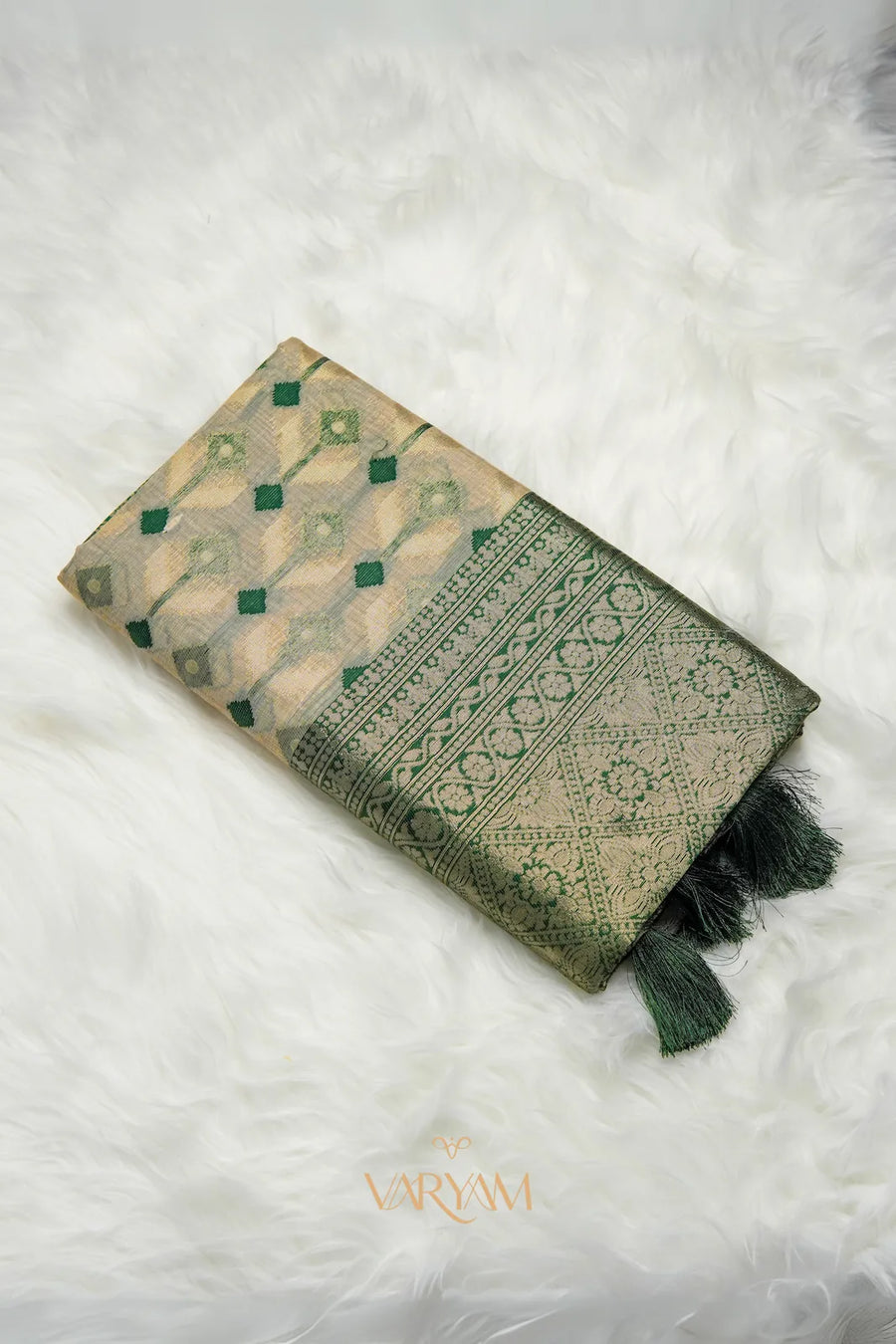 Kashmiri Handloom Green Saree