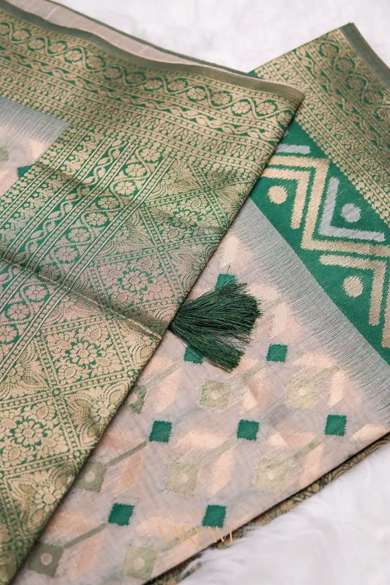 Kashmiri Handloom Green Saree