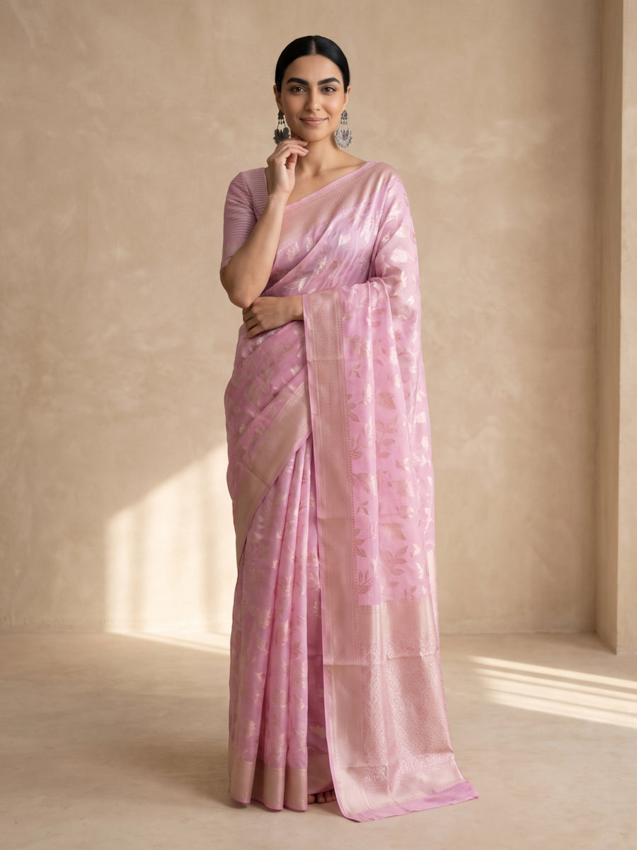 Mina Cotton Baby Pink Saree