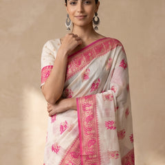 Monalisa Linen Cream Pink Saree
