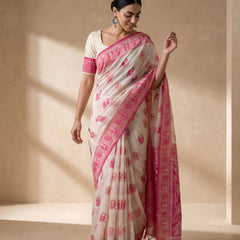 Monalisa Linen Cream Pink Saree