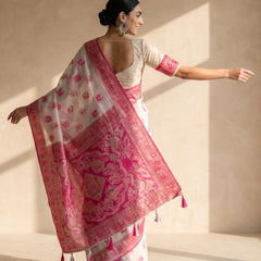 Monalisa Linen Cream Pink Saree