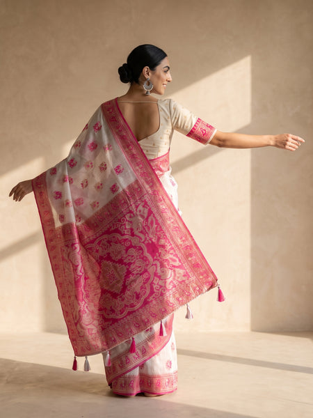Monalisa Linen Cream Pink Saree