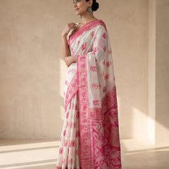 Monalisa Linen Cream Pink Saree