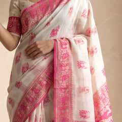 Monalisa Linen Cream Pink Saree