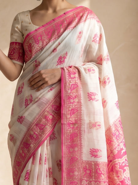 Monalisa Linen Cream Pink Saree