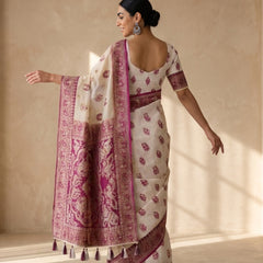 Monalisa Linen Cream Purple Saree