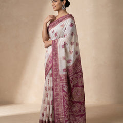 Monalisa Linen Cream Purple Saree