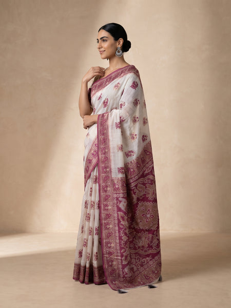 Monalisa Linen Cream Purple Saree