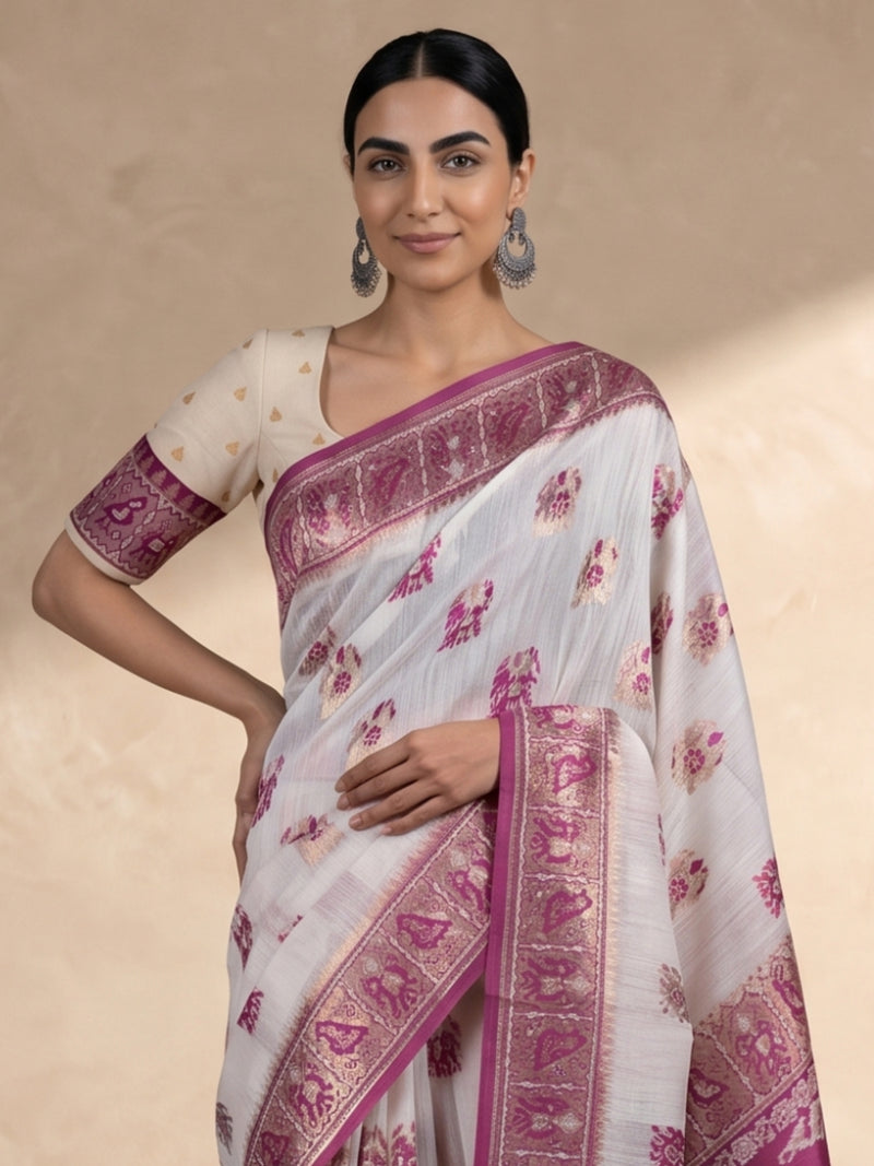 Monalisa Linen Cream Purple Saree