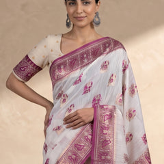 Monalisa Linen Cream Purple Saree