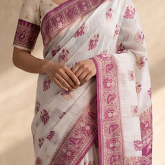 Monalisa Linen Cream Purple Saree