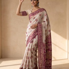 Monalisa Linen Cream Purple Saree