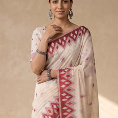 Nia Cream Red Cotton Saree