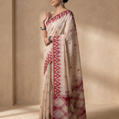Nia Cream Red Cotton Saree