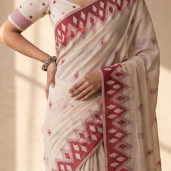 Nia Cream Red Cotton Saree