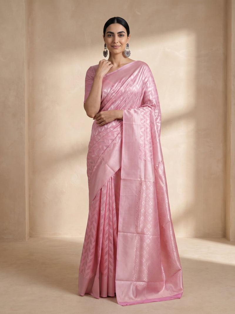 Sanna Cotton Baby Pink Saree