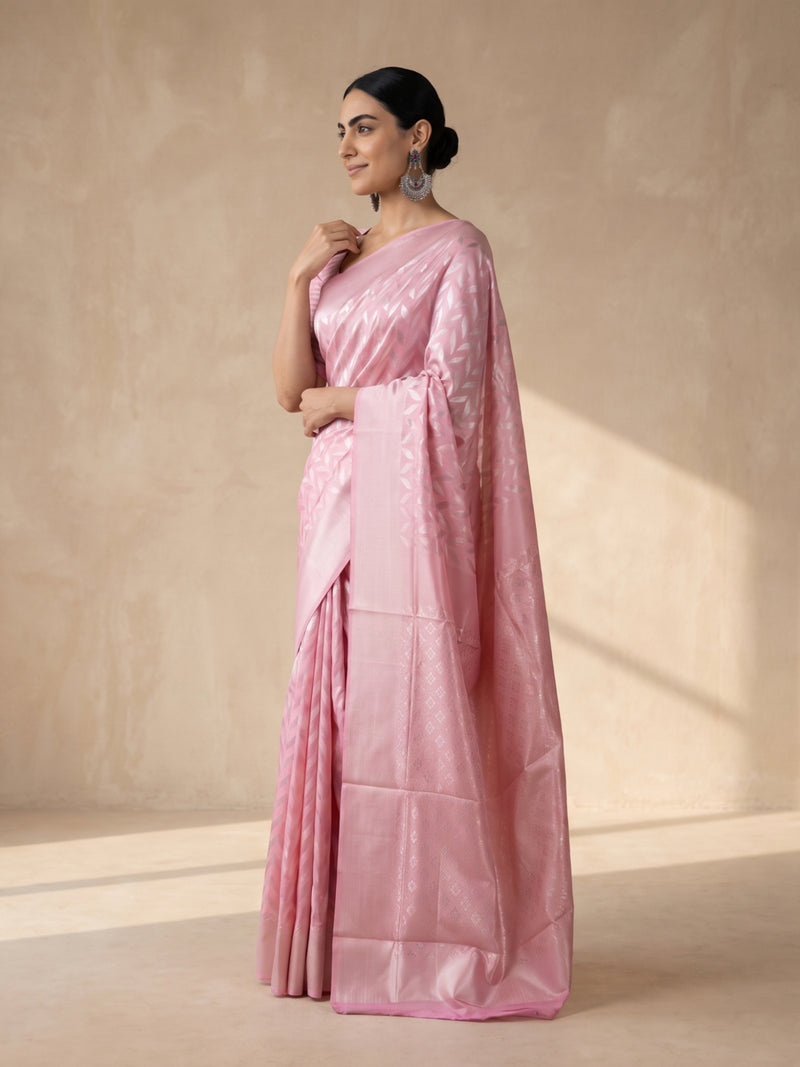 Sanna Cotton Baby Pink Saree